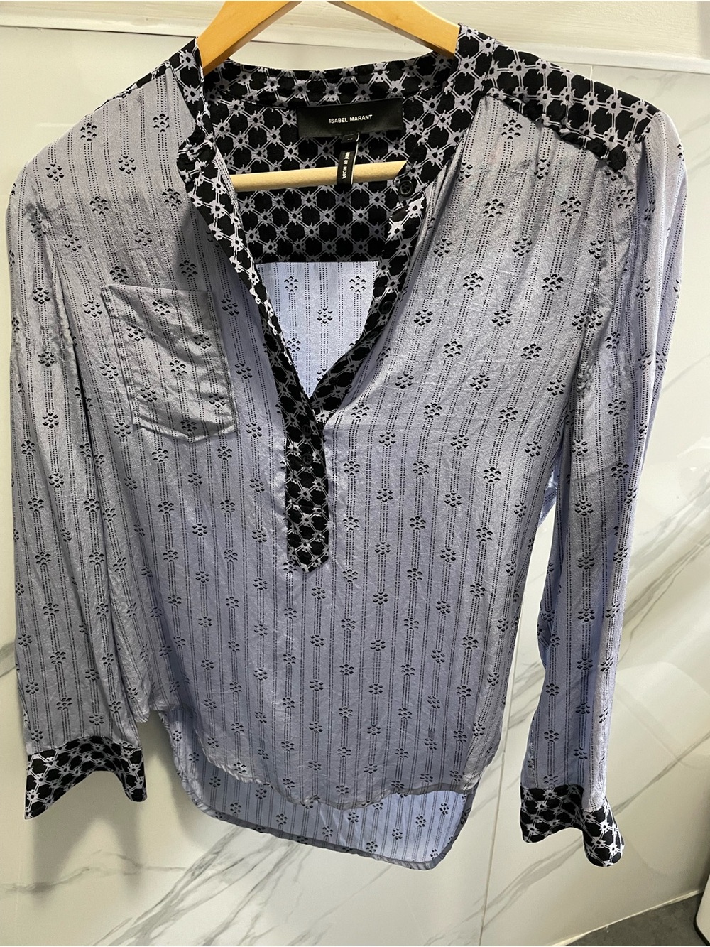 Isabel Marant Light Blue Blouse with Black Geometric Trim